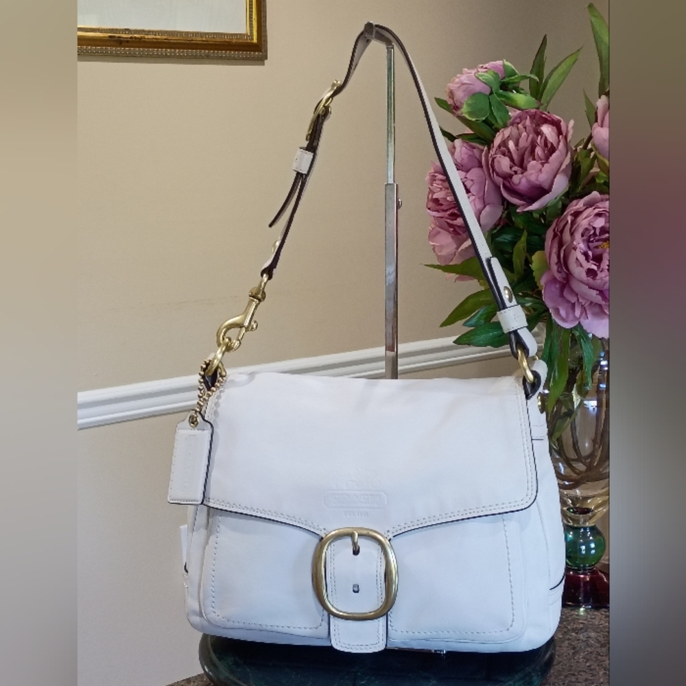 Coach vintage bleeker legacy tattersall flap shoulder bag with gold buckle - Picture 8 of 17